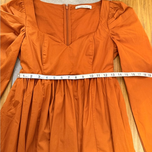 Abercrombie & Fitch Autumn Terracotta Puff Sleeve Poplin Babydoll Dress Size S - Picture 11 of 12